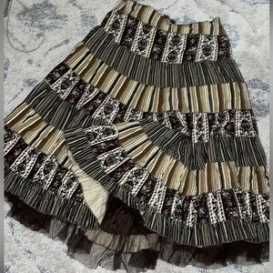 Paniz beautiful Boho paisley Stripe Tiered MIDI Skirt With Tule Hem